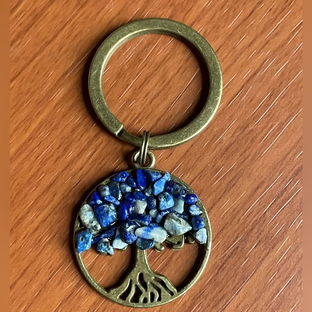 Tree of Life Natural Blue Stone (Sodalite) Keychain - Picture 9 of 16